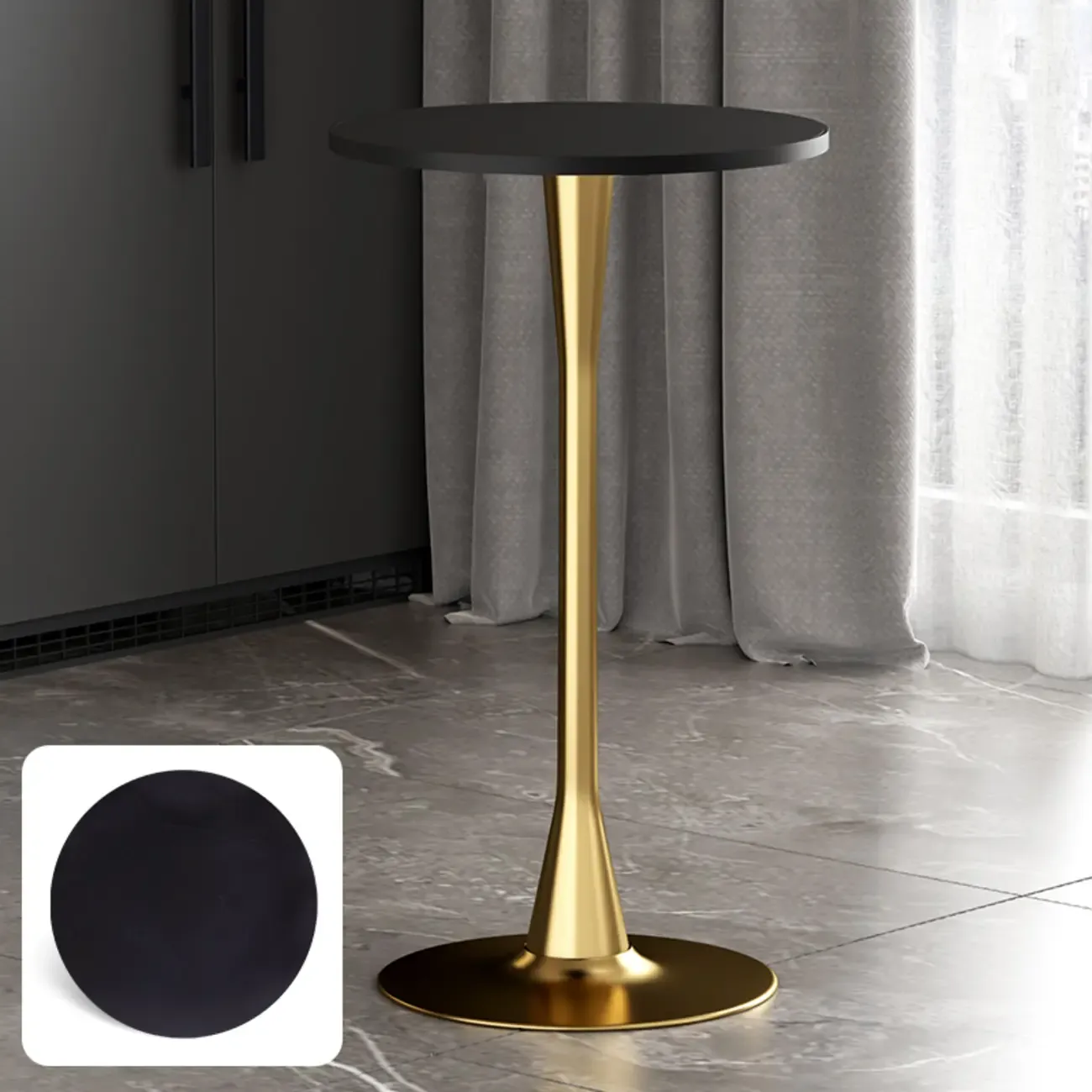 Modern Matte Black Metal Pedestal Round Wood Bar Tables Image - 11