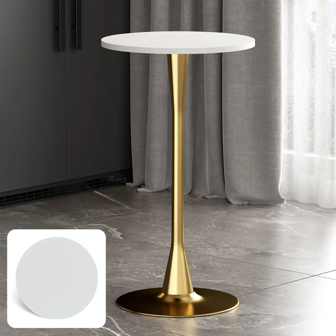 Modern Matte Black Metal Pedestal Round Wood Bar Tables Image - 13