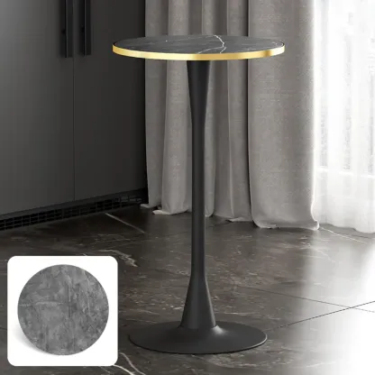 Modern Matte Black Metal Pedestal Round Wood Bar Tables Image - 15