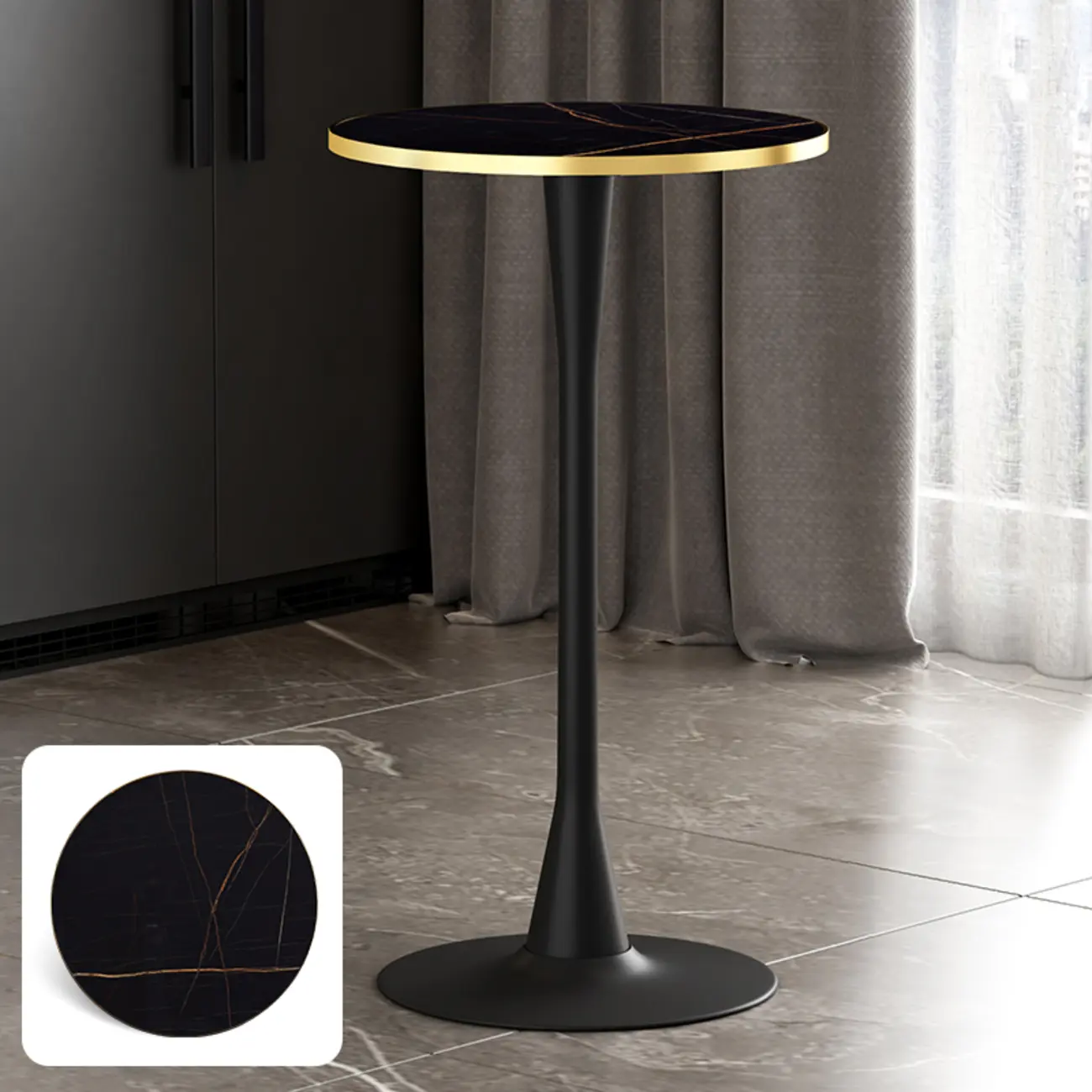 Modern Matte Black Metal Pedestal Round Wood Bar Tables Image - 16 | homeyfad