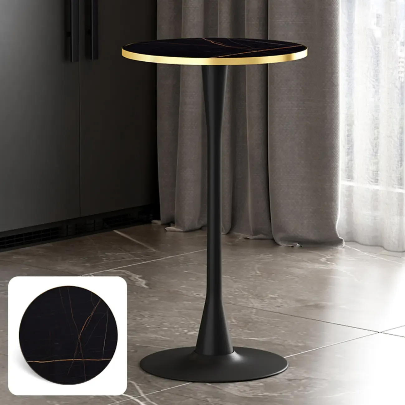Modern Matte Black Metal Pedestal Round Wood Bar Tables Image - 16