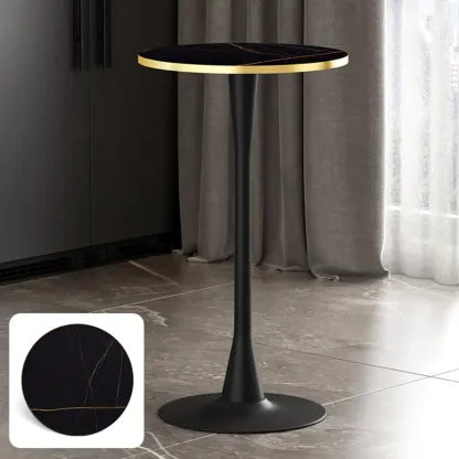 Modern Matte Black Metal Pedestal Round Wood Bar Tables Image - 16