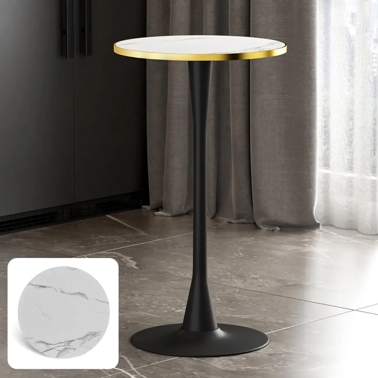 Modern Matte Black Metal Pedestal Round Wood Bar Tables Image - 17