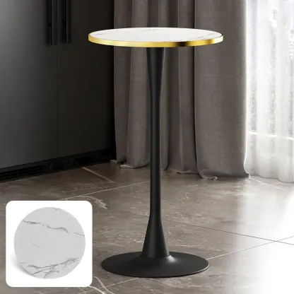 Modern Matte Black Metal Pedestal Round Wood Bar Tables Image - 17