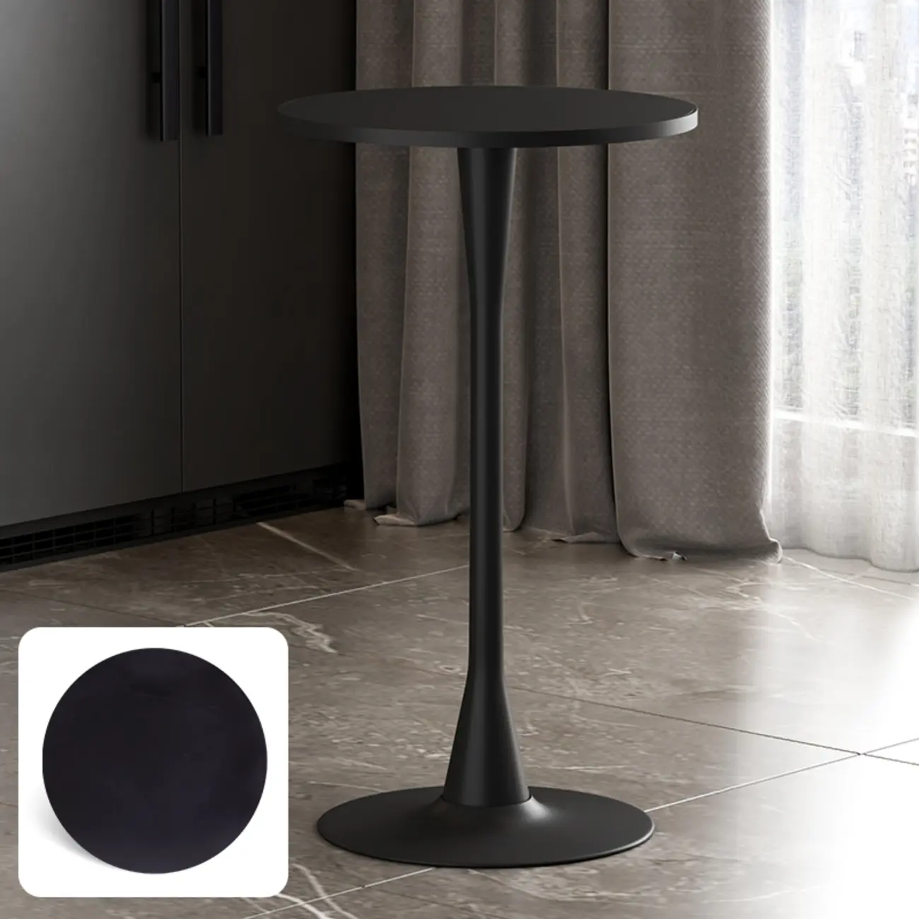 Modern Matte Black Metal Pedestal Round Wood Bar Tables Image - 18 | homeyfad