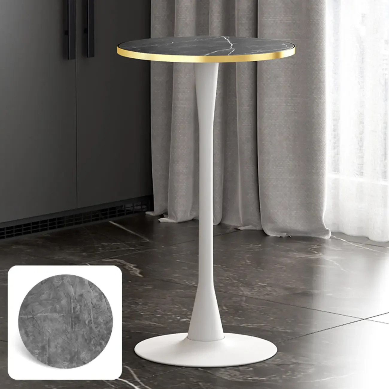 Modern Matte Black Metal Pedestal Round Wood Bar Tables Image - 20