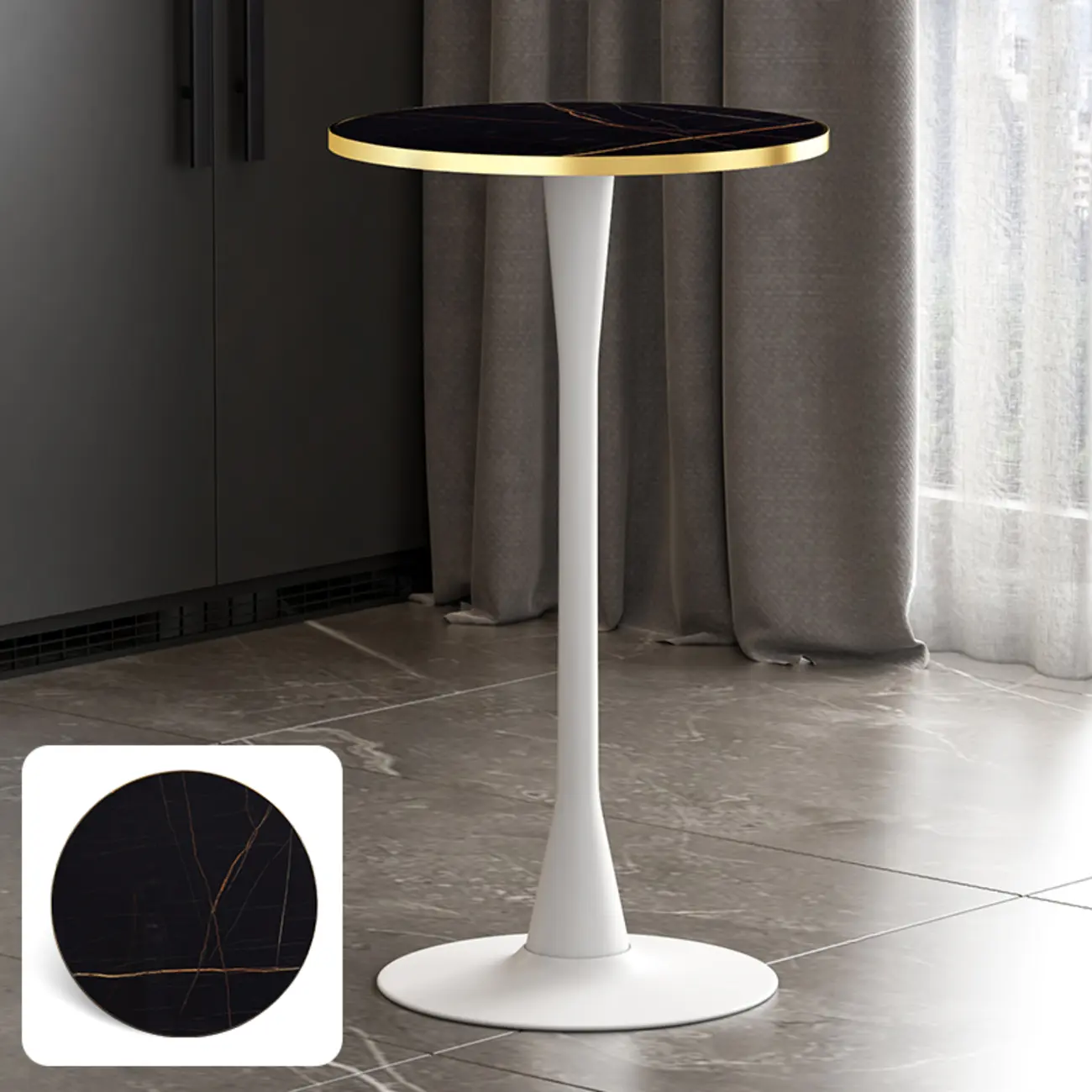 Modern Matte Black Metal Pedestal Round Wood Bar Tables Image - 21 | homeyfad