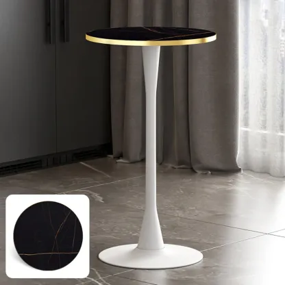 Modern Matte Black Metal Pedestal Round Wood Bar Tables Image - 21