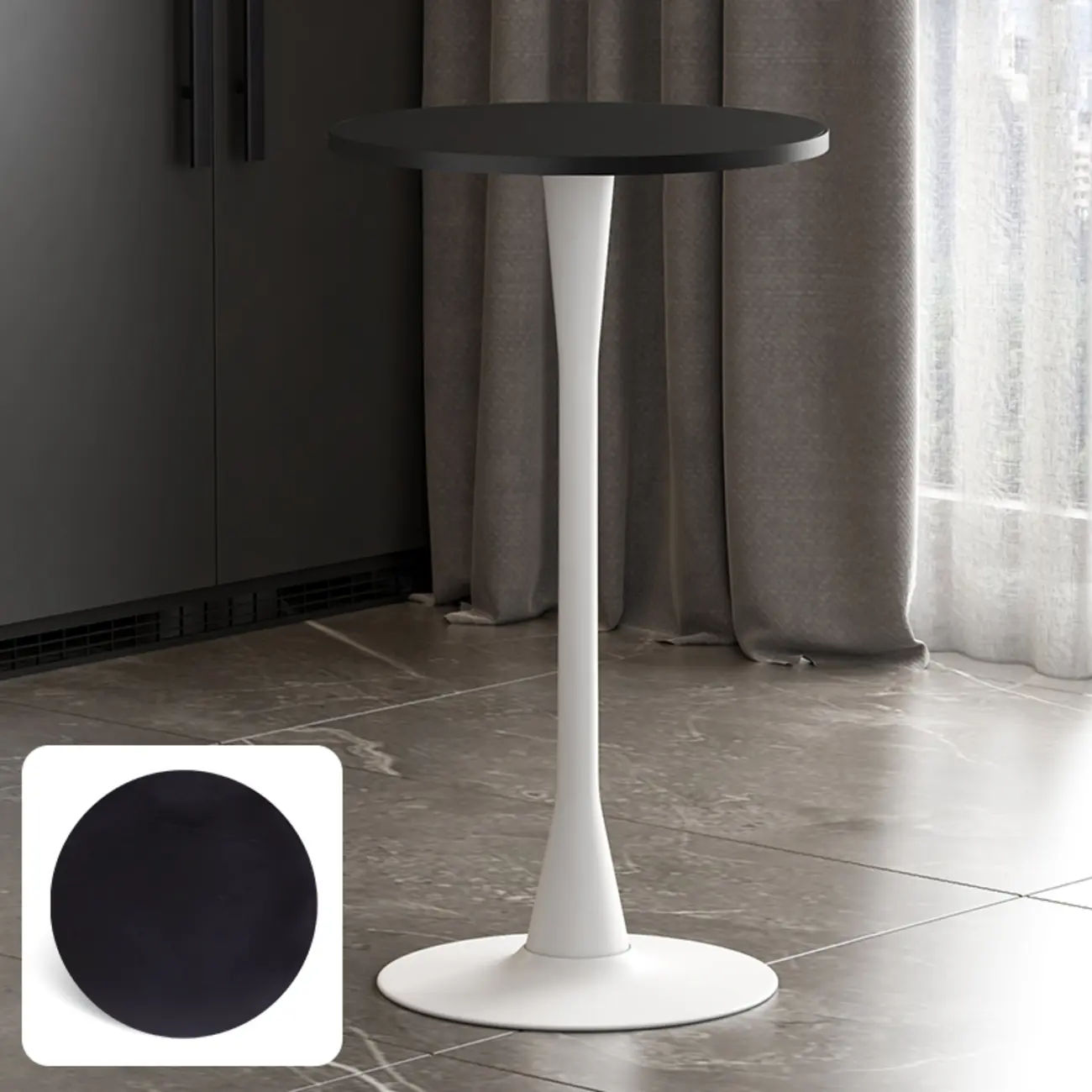 Modern Matte Black Metal Pedestal Round Wood Bar Tables Image - 22 | homeyfad