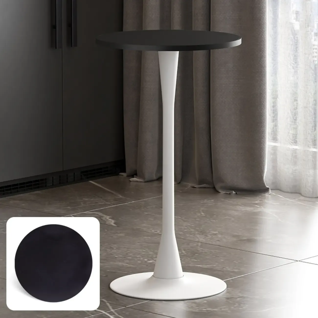 Modern Matte Black Metal Pedestal Round Wood Bar Tables Image - 22