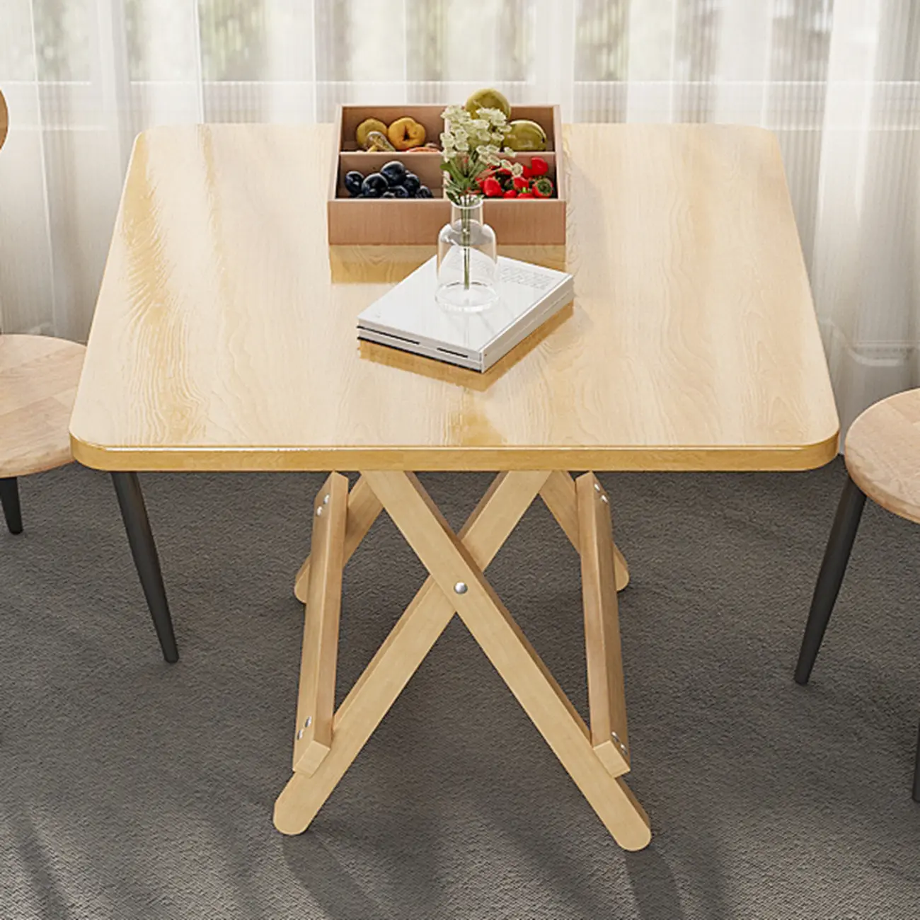 Compact Natural Wood Foldable Dining Table Image - 1 | homeyfad