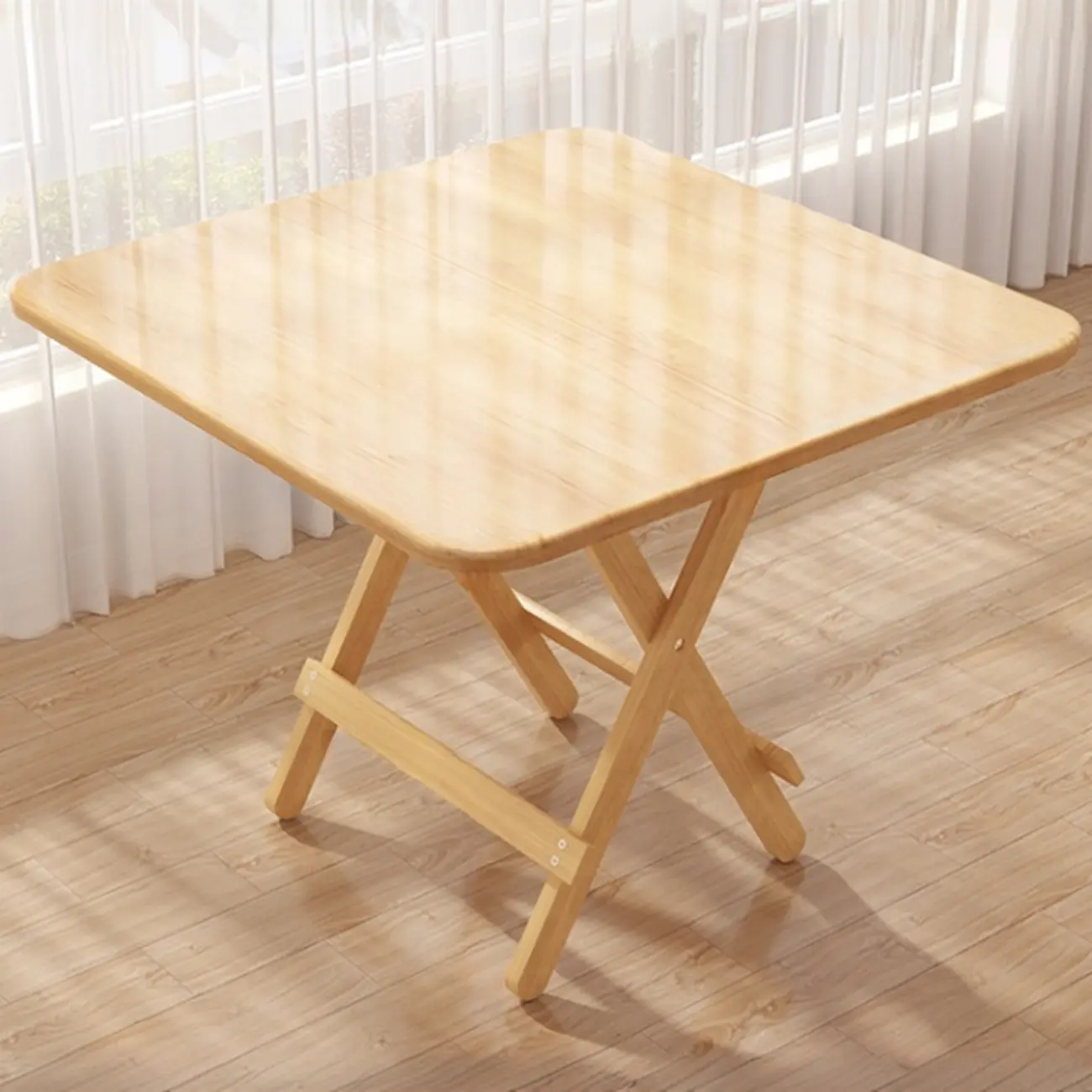 Compact Natural Wood Foldable Dining Table Image - 2 | homeyfad