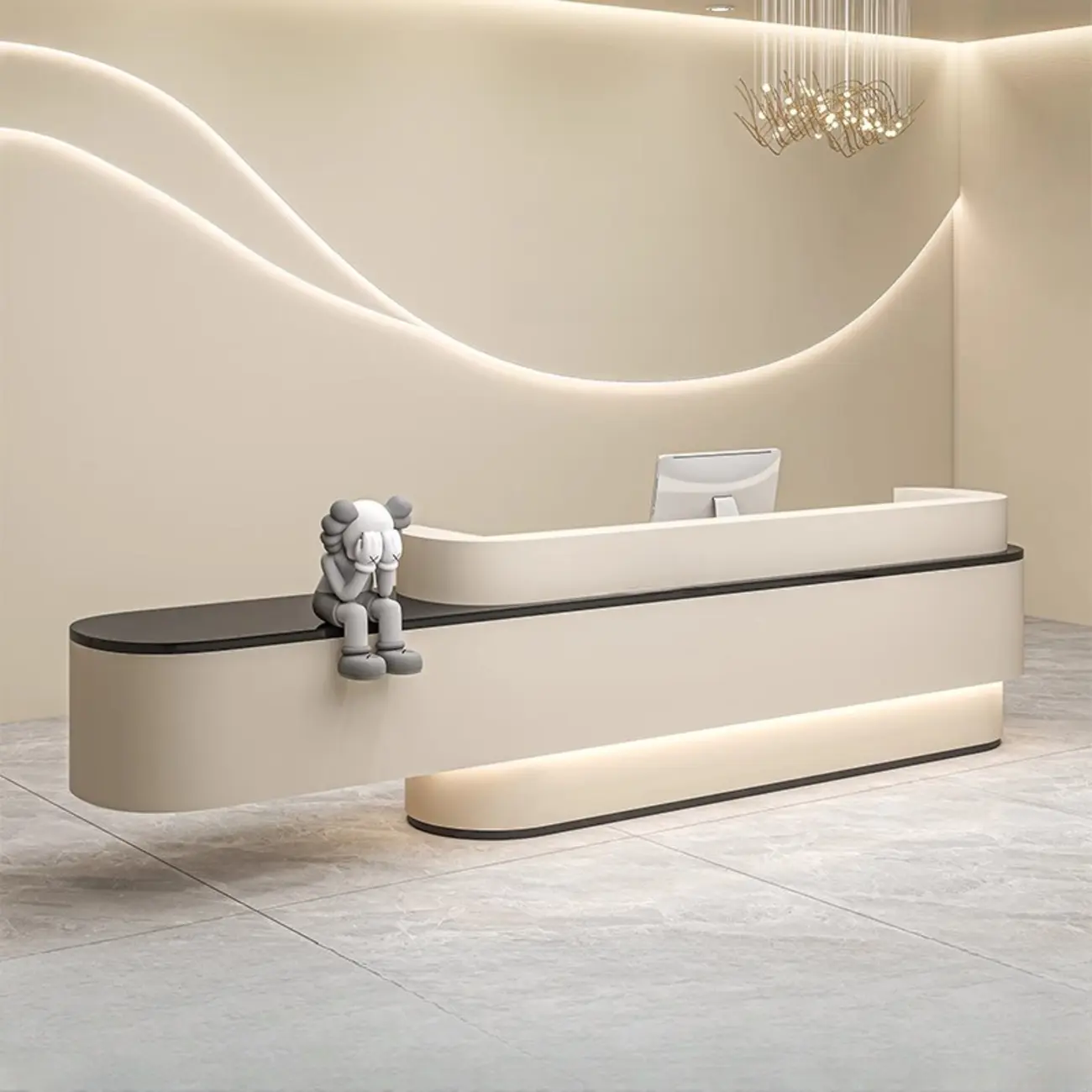 Contemporary Long Oval Front Desk With Lighting Image - 1 | homeyfad