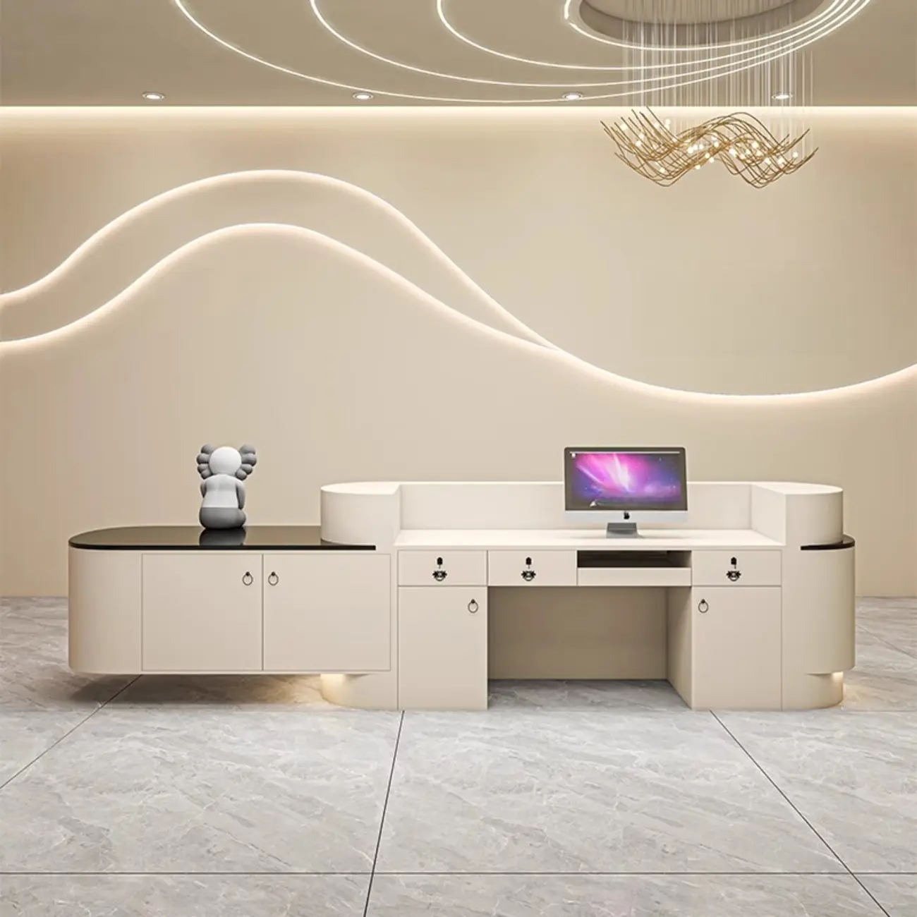 Contemporary Long Oval Front Desk With Lighting Image - 2 | homeyfad