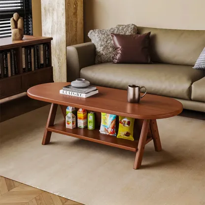 Oval Coffee Table with Open Storage Shelf and Wood Frame Image - 1