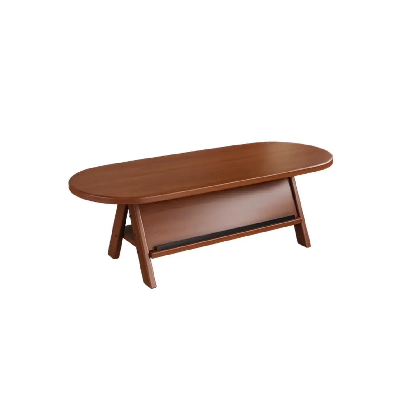 Oval Coffee Table with Open Storage Shelf and Wood Frame Image - 11