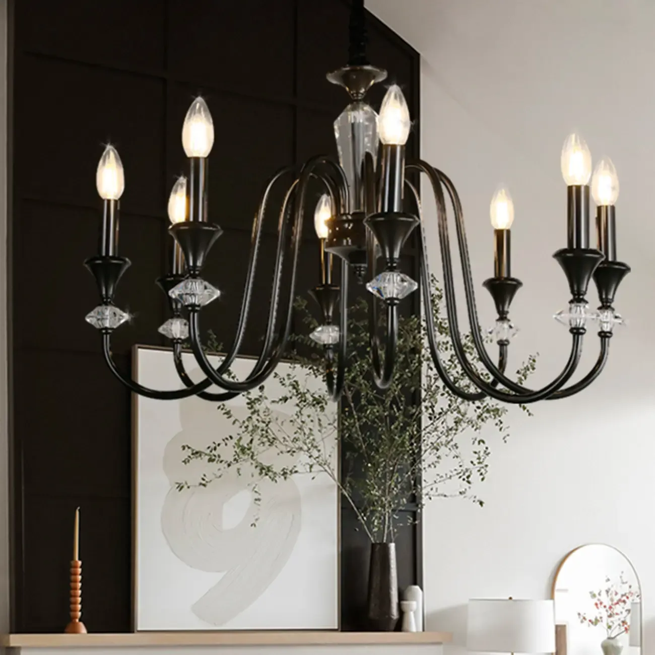 Industrial Black Glass Candelabra Chandelier in 3-10 Lights Image - 8