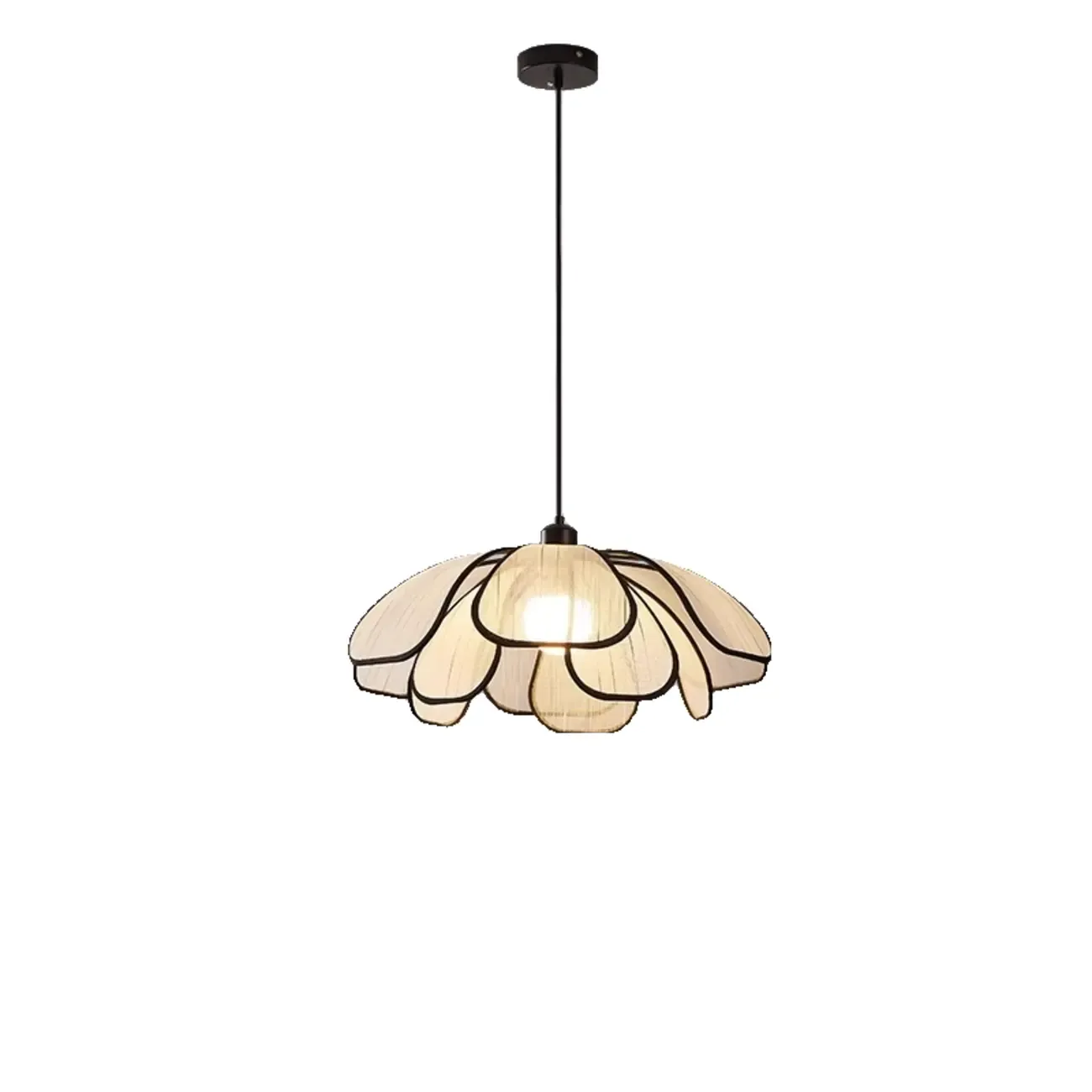 Adjustable Fabric Beige Geometric Pendant Light for Kitchen Image - 5