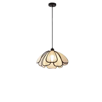 Adjustable Fabric Beige Geometric Pendant Light for Kitchen Image - 6