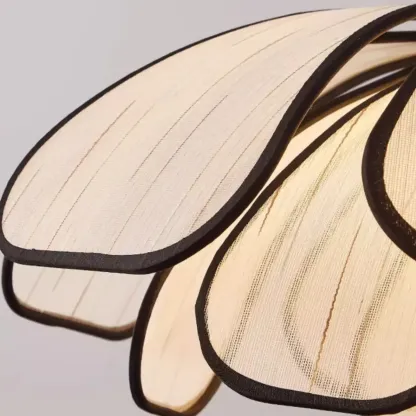 Adjustable Fabric Beige Geometric Pendant Light for Kitchen Image - 7