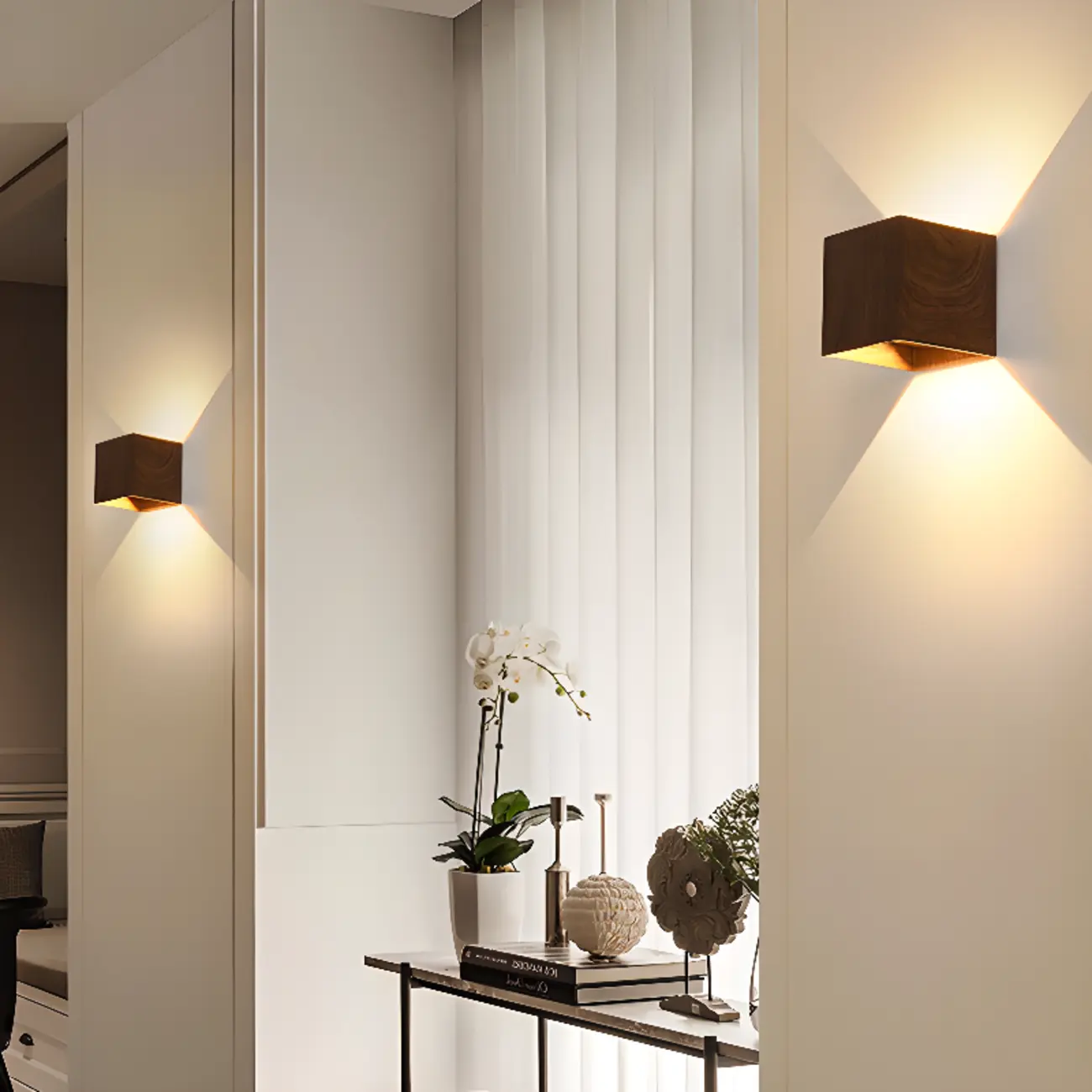Walnut Geometric 2-Light LED Wall Sconce with Up & Down | homeyfad