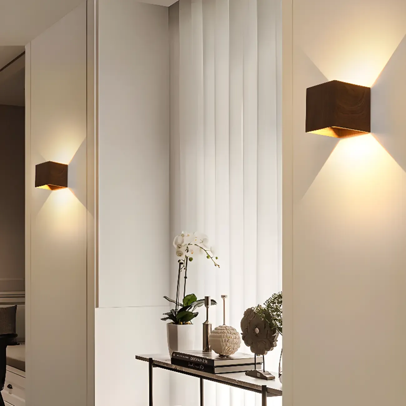 Walnut Geometric 2-Light LED Wall Sconce with Up & Down | HomeyFad