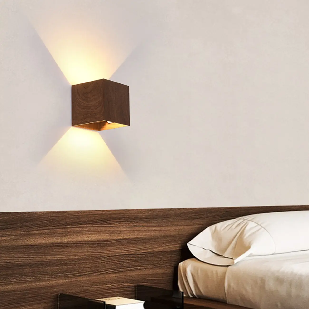 Walnut Geometric 2-Light LED Wall Sconce with Up & Down | homeyfad