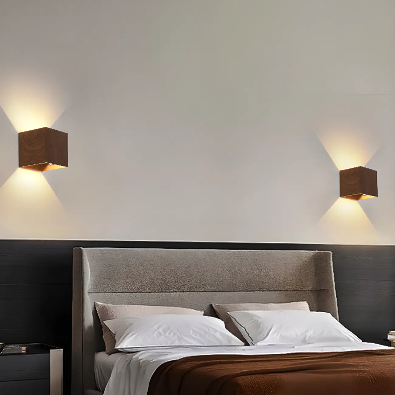 Walnut Geometric 2-Light LED Wall Sconce with Up & Down | homeyfad