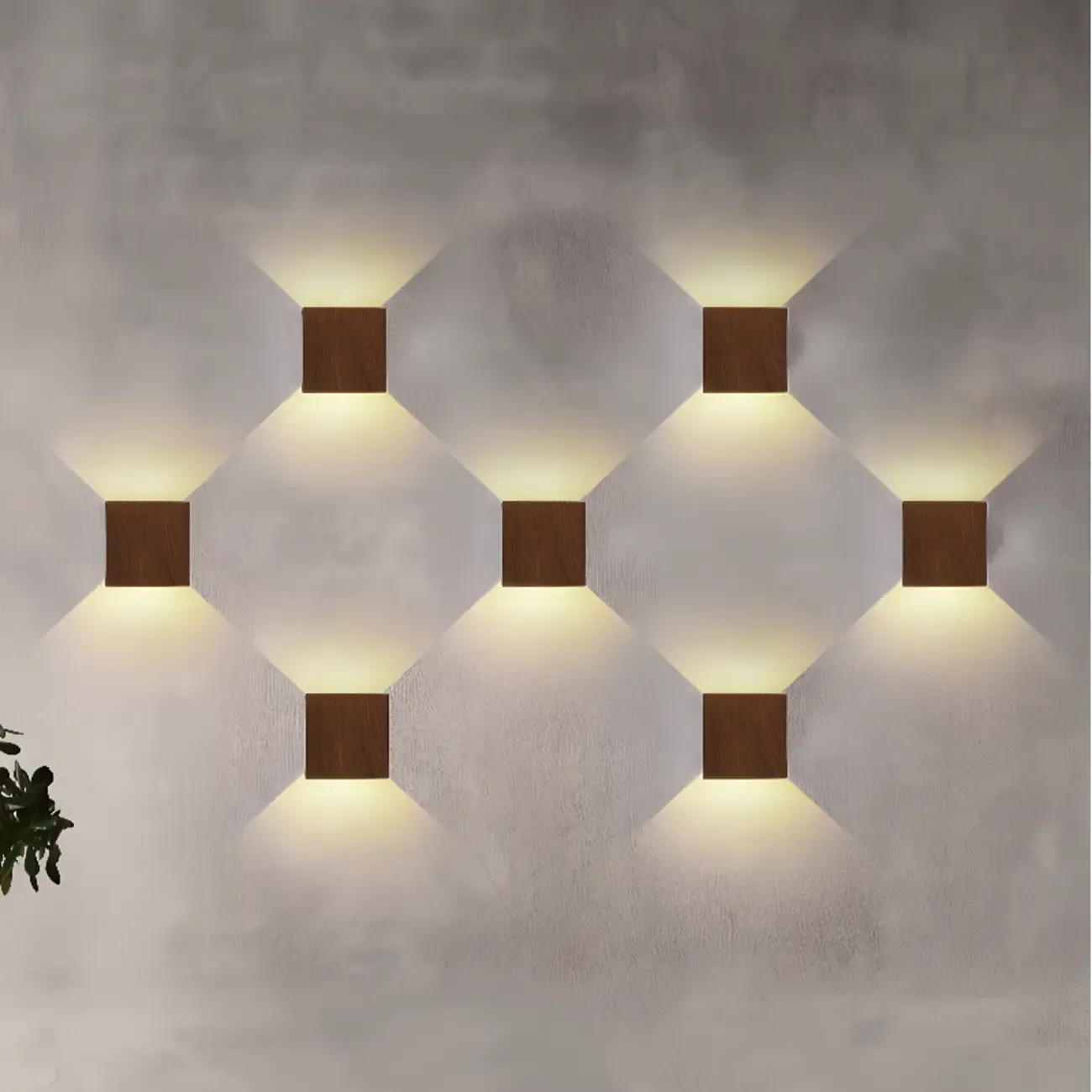 Walnut Geometric 2-Light LED Wall Sconce with Up & Down