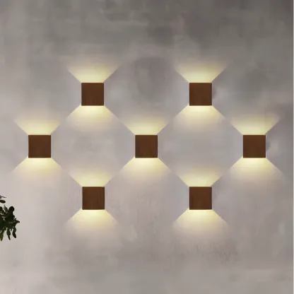 Walnut Geometric 2-Light LED Wall Sconce with Up & Down