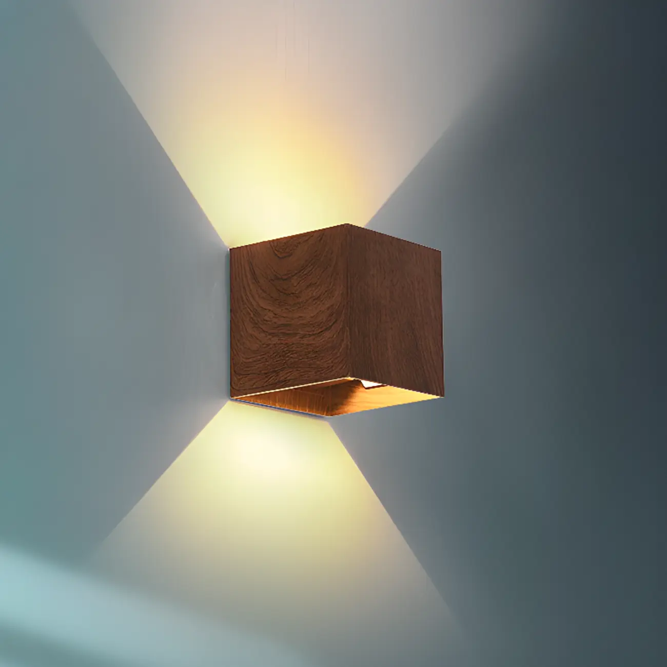 Walnut Geometric 2-Light LED Wall Sconce with Up & Down | homeyfad