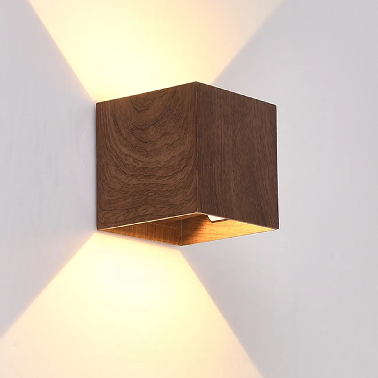 Walnut Geometric 2-Light LED Wall Sconce with Up & Down | homeyfad
