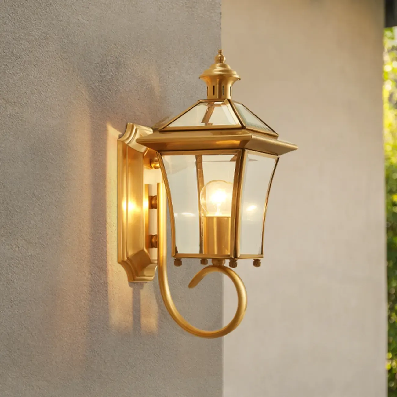 Vintage Brass Wall Sconce with Clear Glass for Outdoors