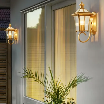 Vintage Brass Wall Sconce with Clear Glass for Outdoors