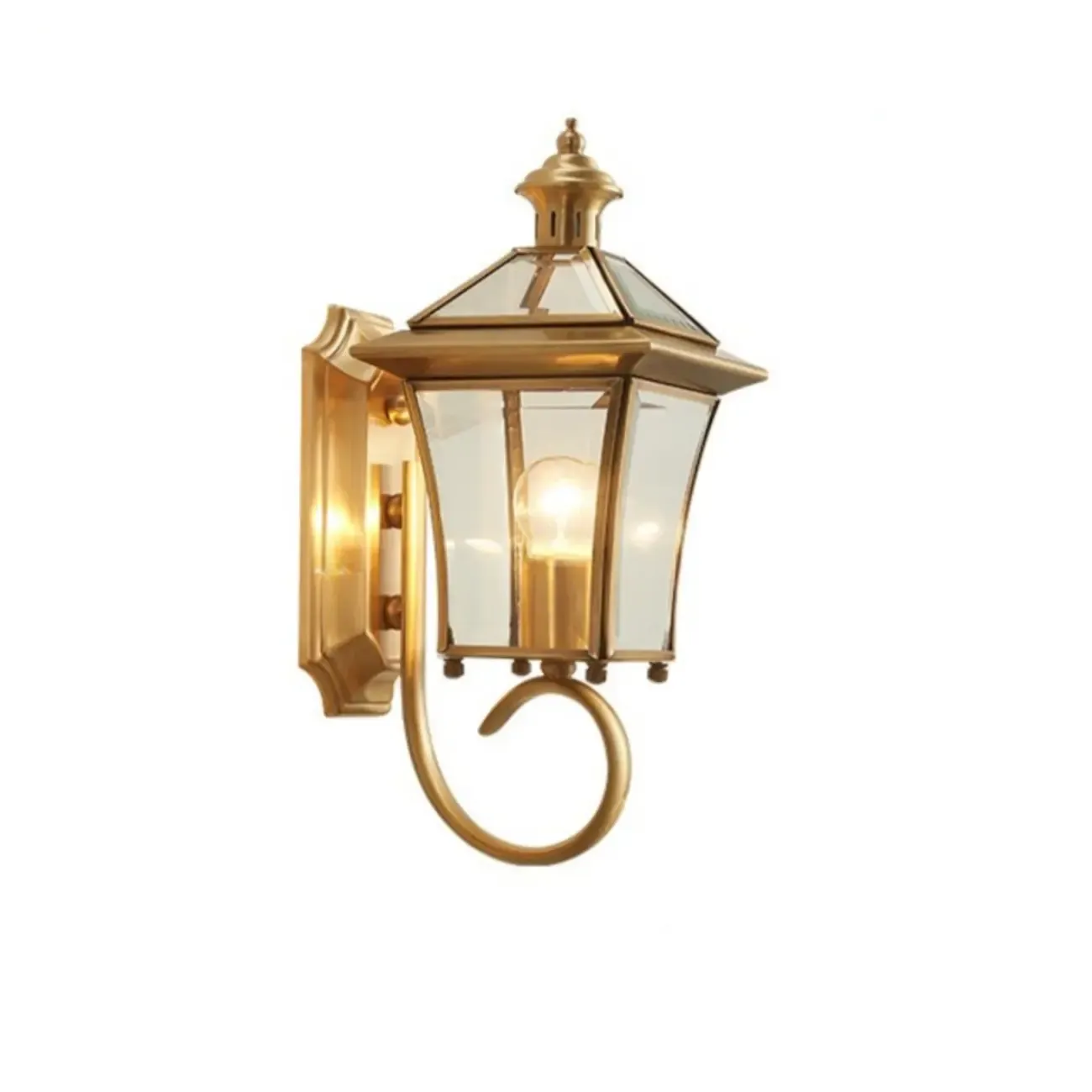 Vintage Brass Wall Sconce with Clear Glass for Outdoors