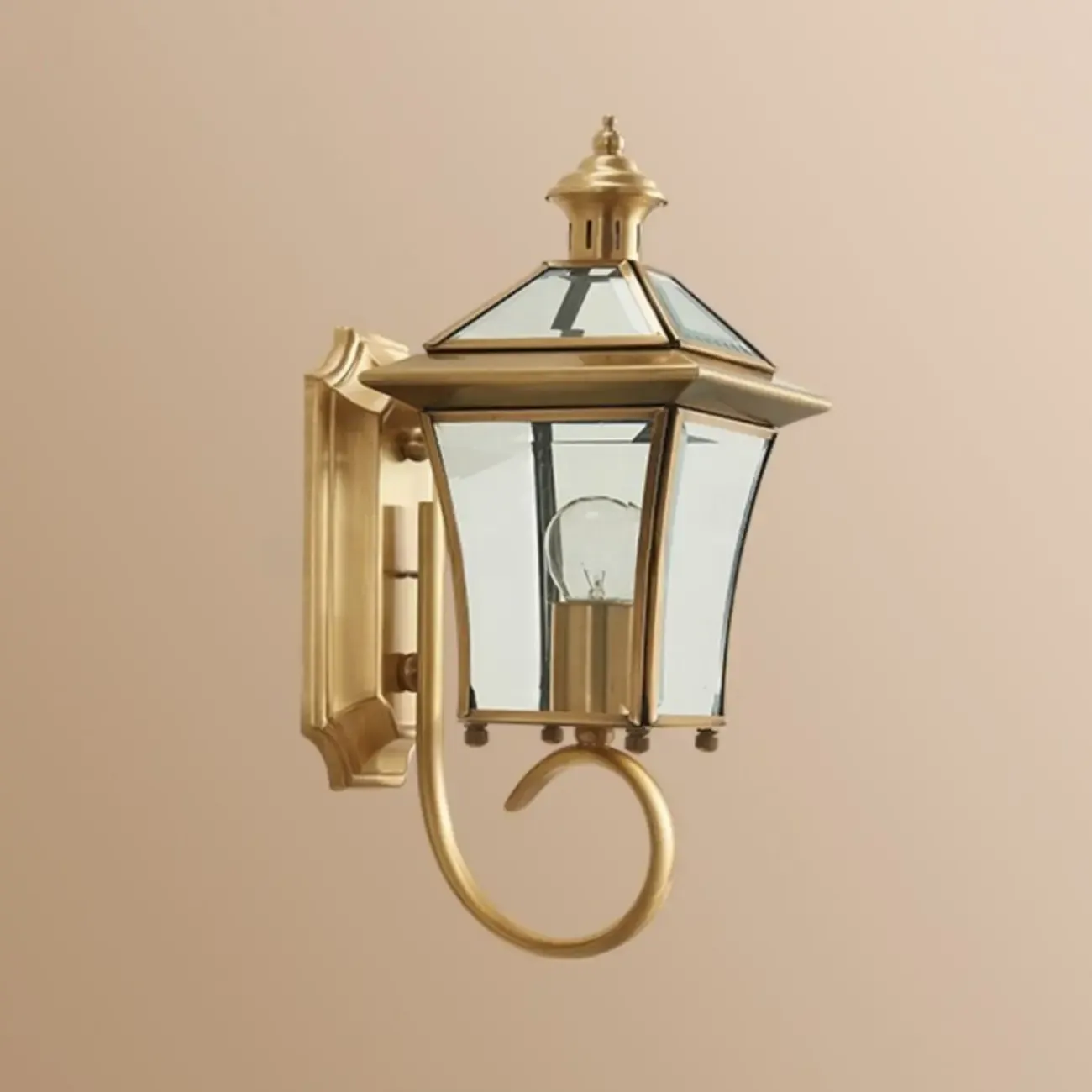 Vintage Brass Wall Sconce with Clear Glass for Outdoors