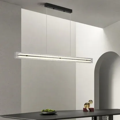 Modern Linear Black LED Hanging Pendant Lights for Kitchen Image - 12