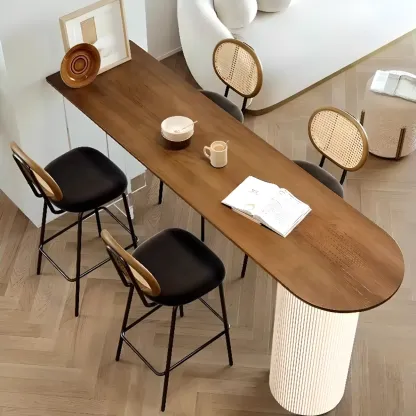 Modern Brown Wood Iron Base Bar Tables for Bistro Image - 2