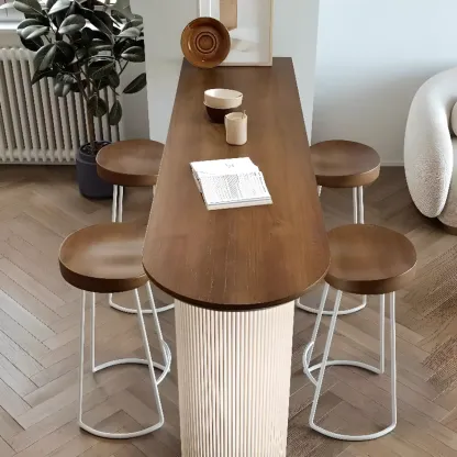 Modern Brown Wood Iron Base Bar Tables for Bistro Image - 3