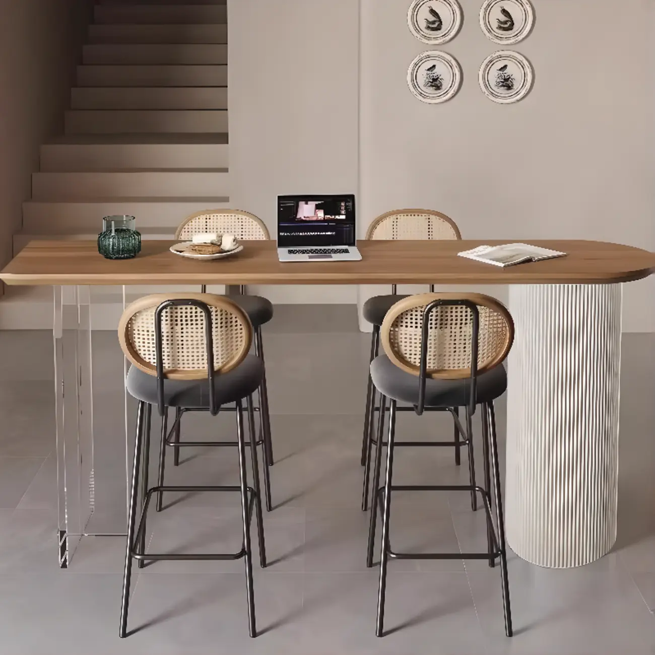 Modern Brown Wood Iron Base Bar Tables for Bistro Image - 4 | homeyfad