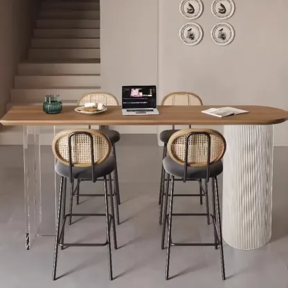 Modern Brown Wood Iron Base Bar Tables for Bistro Image - 4