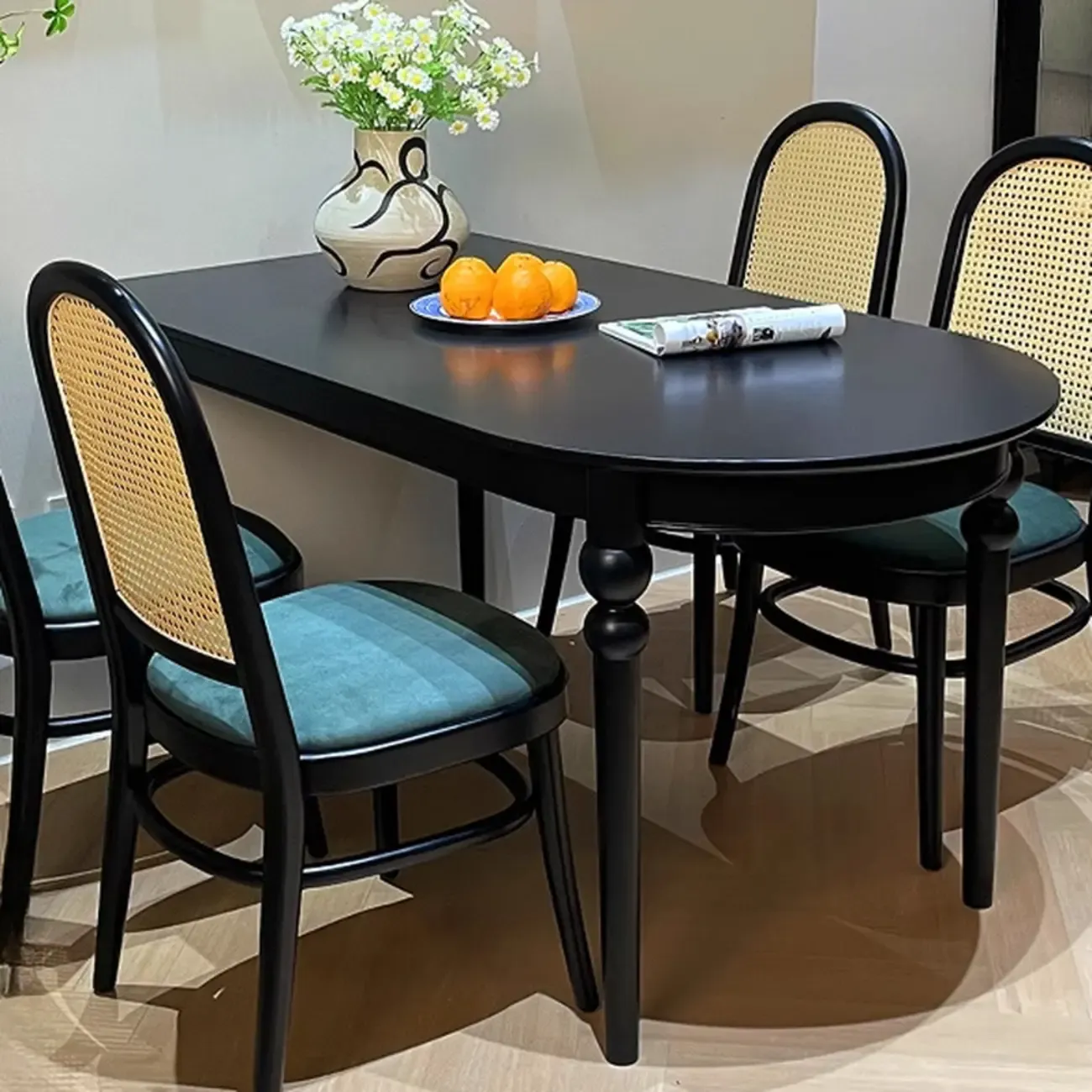 Traditional Black Free Form Wood Dining Table Image - 1