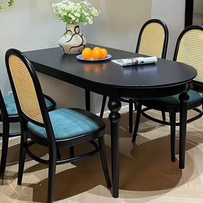 Traditional Black Free Form Wood Dining Table Image - 1