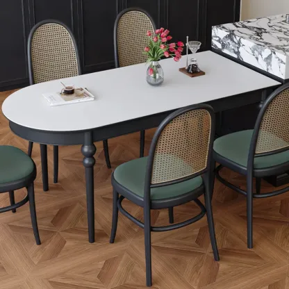 Traditional Black Free Form Wood Dining Table Image - 5