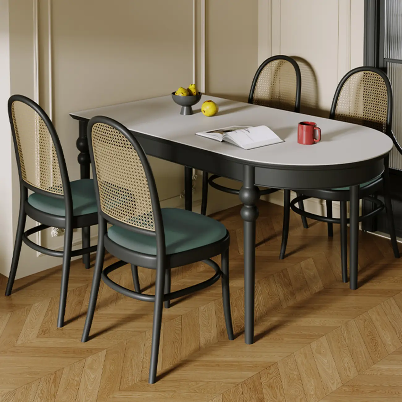 Traditional Black Free Form Wood Dining Table Image - 6 | homeyfad