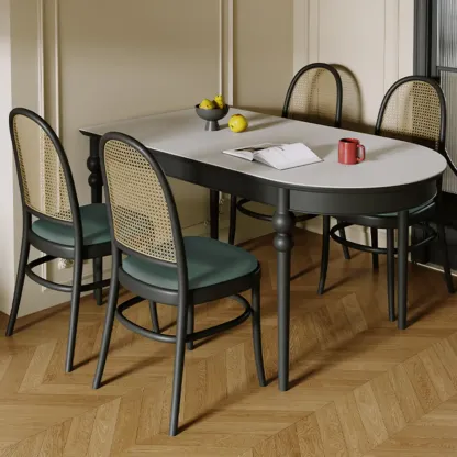 Traditional Black Free Form Wood Dining Table Image - 6