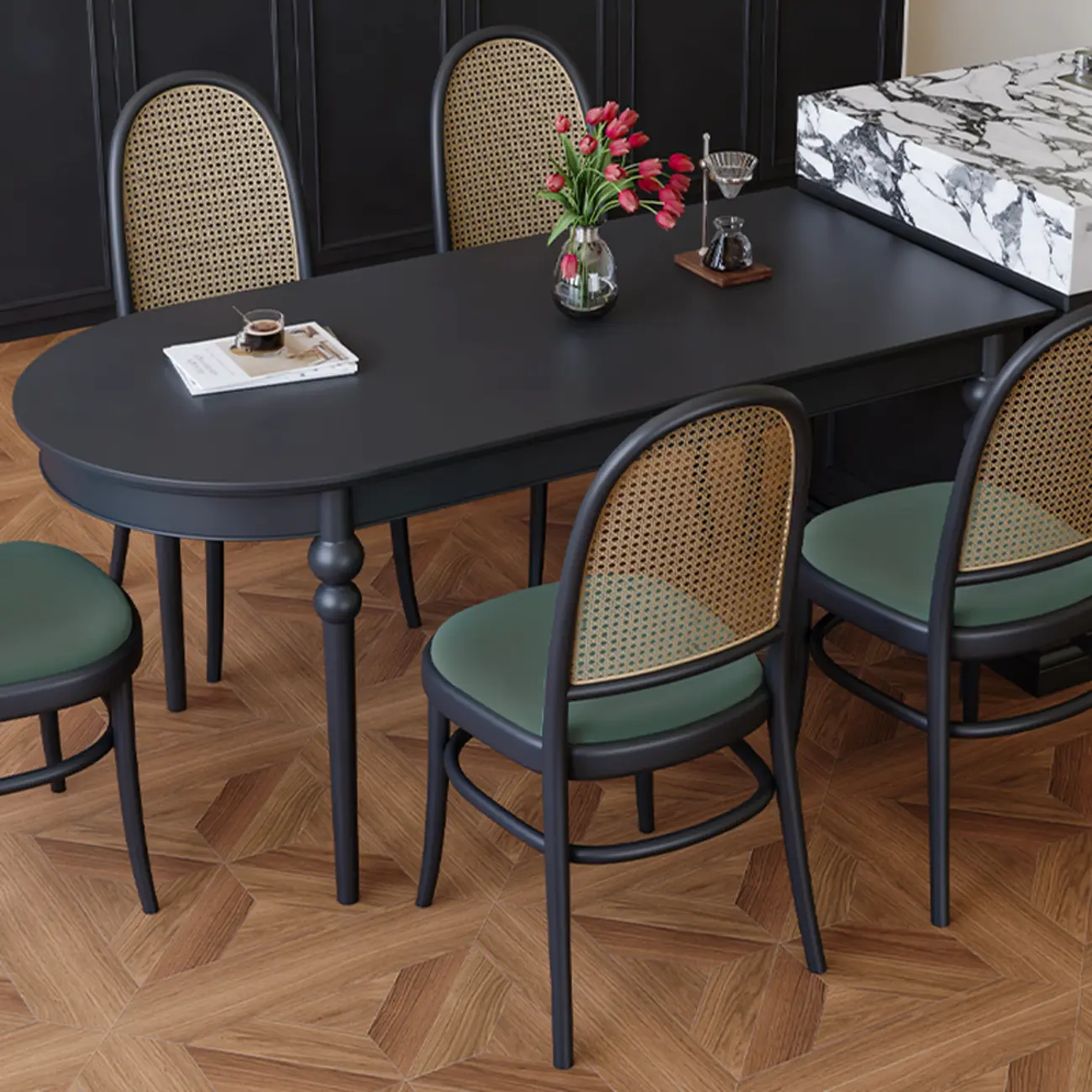 Traditional Black Free Form Wood Dining Table Image - 7 | homeyfad