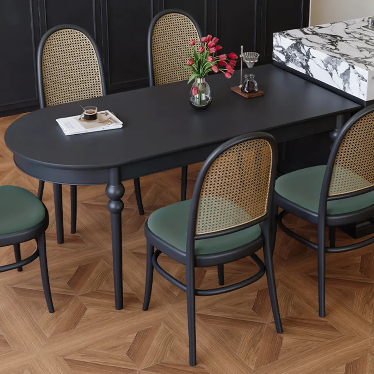 Traditional Black Free Form Wood Dining Table Image - 7