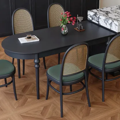 Traditional Black Free Form Wood Dining Table Image - 7