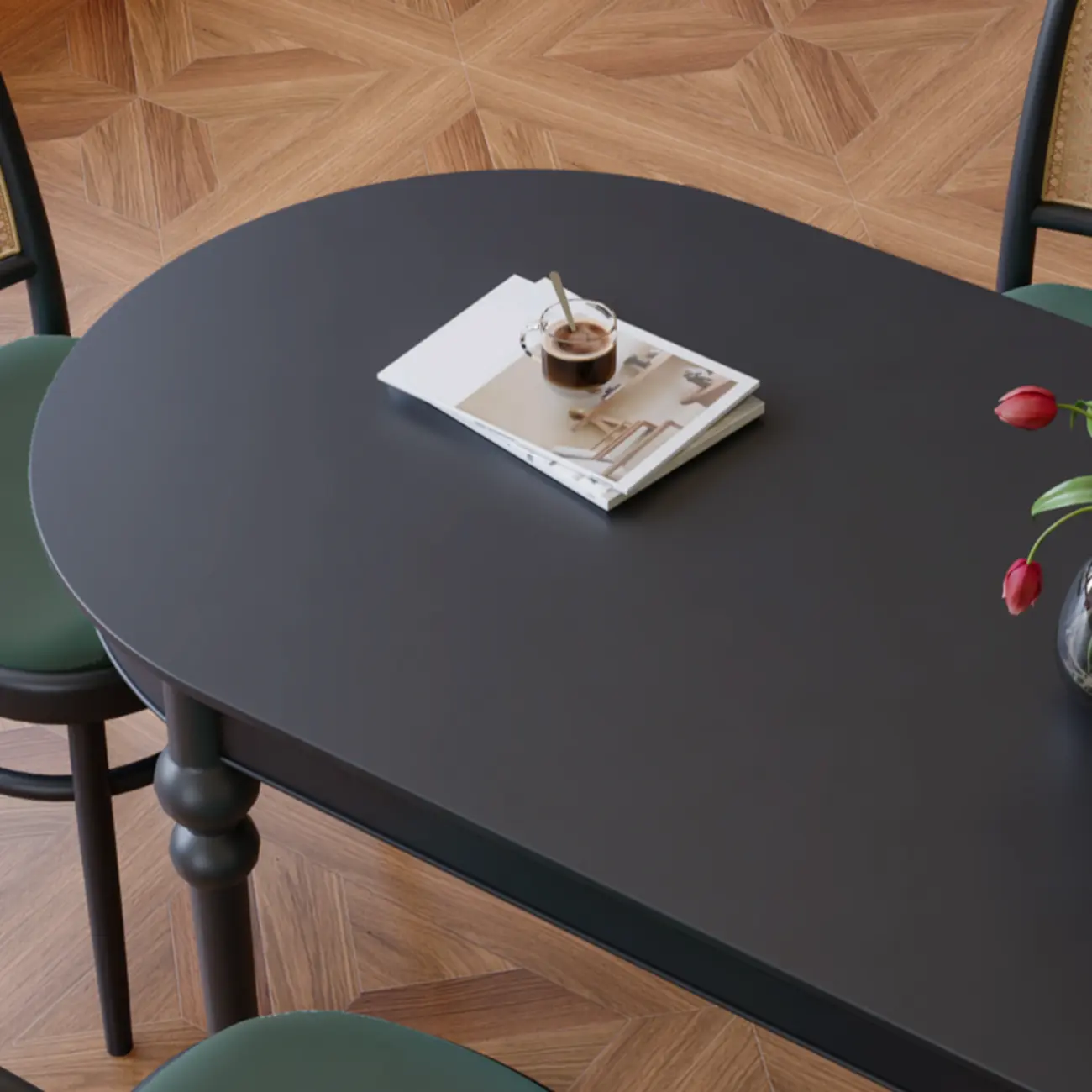 Traditional Black Free Form Wood Dining Table Image - 8 | homeyfad